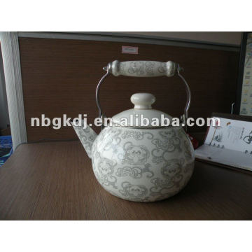 porcelain enamel teapot with wooden handle and full design